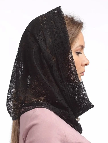 Foulard couvre dentelle noir pour prière église snood orthodoxe catholique chrétien