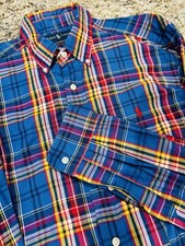 Men s Ralph Lauren Classic Fit Red Blue Yellow Plaid Long Sleeve Shirt Sz L