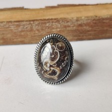 Turritella Agate Gemstone 925 Sterling Silver Gift Jewelry Ring Size 8 BT1297