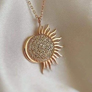 Authentic 2 Ct Round Cut Simulated Diamond Sun And Moon Pendant In 14K Yellow Gold Plated