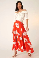 Anthropologie Maeve Floral Midi Skirt Maxi Slits Size 2P 2 Petite NWT Orange Red