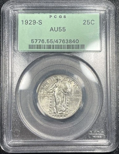 1929-S Standing Liberty Quarter 25c PCGS AU55 OGH Old Green Holder Lusterous