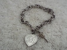 Silvertone Chain Initial M Charm Bracelet F13
