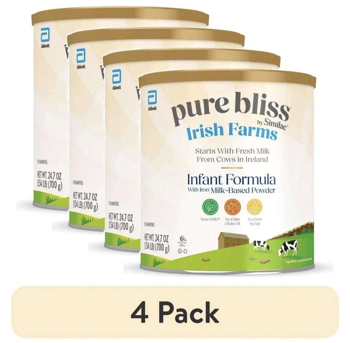 4 New Cans Pure Bliss Similac Irish Farms Infant Baby Formula 24.7 oz Exp 10/26