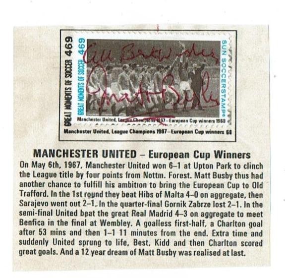 MATT BUSBY signed 1971 Sun Soccer stamp #469 MANCHESTER UTD European Cup Winners for sale on Ebay