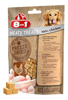 8in1 Meaty Treats Hühnerbrust 100% Hund Katze gefriergetrockneter Snack 50g
