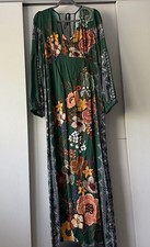 Farm Rio Anthropologie Verdor Maxi Dress Floral Long Sleeve Emerald Green Size L