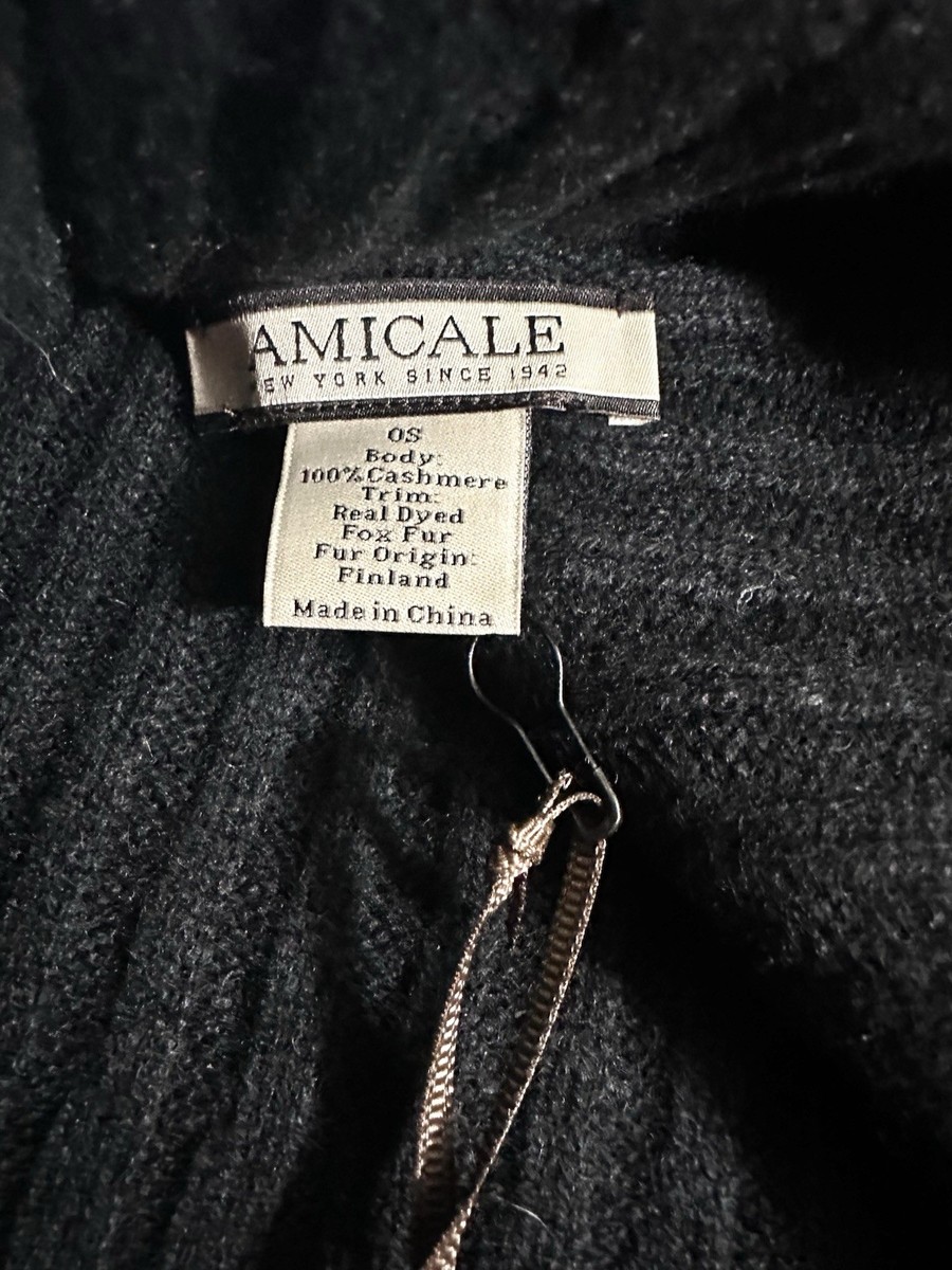 Amicali‎ Black 100% Cashmere Fox Fur Pom Pom Beanie Hat OS Amicali Black 100% Cashmere Fox Fur Pom Pom Beanie Hat OS main image 3