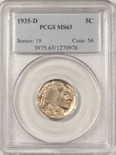 1935-D BUFFALO NICKEL - PCGS MS-63, CHOICE!