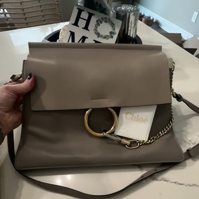 Chloé Taupe Shoulder Bag Gold Silver Hardware Ring Chain Accent
