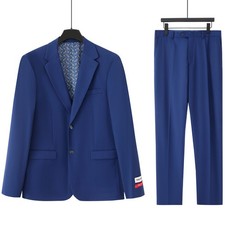Men's suit, solid blue polyester, 2-piece set, party evening formal suit NWT