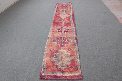 2,1x11,5 ft Vintage Rug, Herki Rug, Red Moroccan Rug Wool
