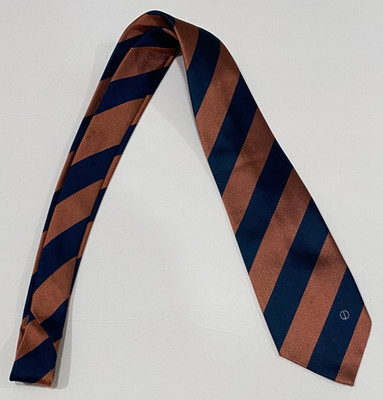 Vintage Dunhill 100% Silk REPP Tie Navy Blue & Salmon Striped Pattern EUC (Read)
