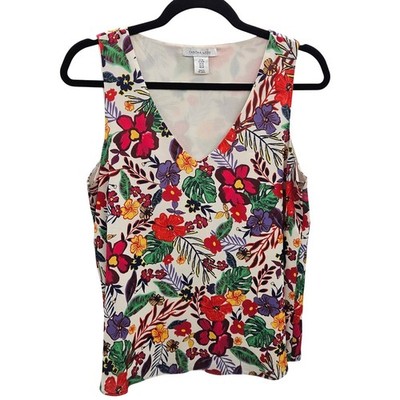 Tabitha Webb Womens Floral Tropical V-Neck Tank Top Multicolor Sleeveless Size M
