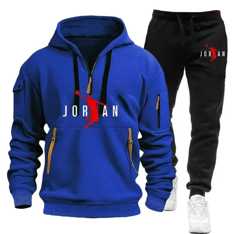 2Pcs Sweatpants Men's Tracksuit Hoodie and Pants Jogging Bottoms Sportswear Set