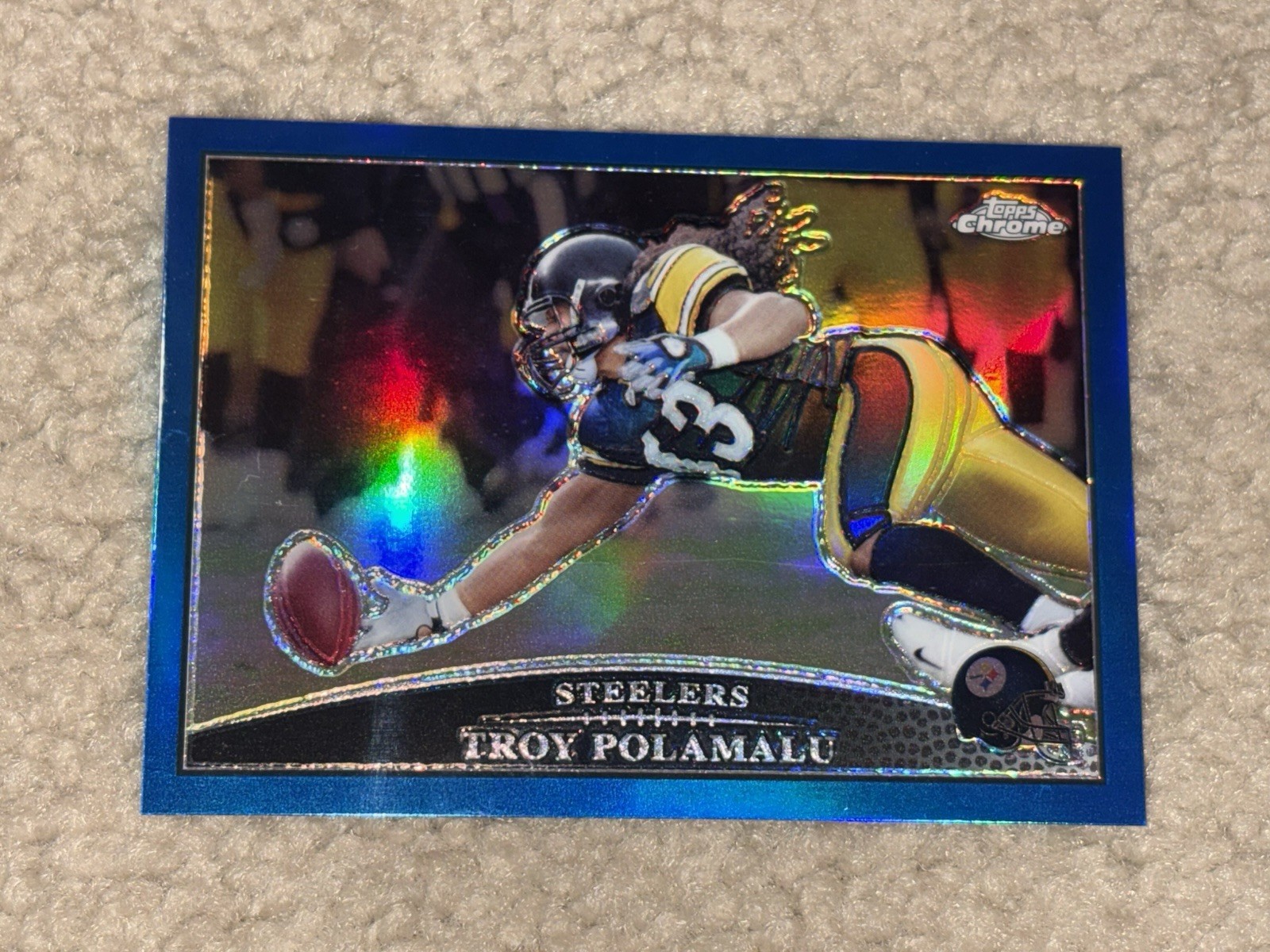 2009 Topps Chrome Troy Polamalu RARE Blue Refractor #44 Pittsburgh Steelers