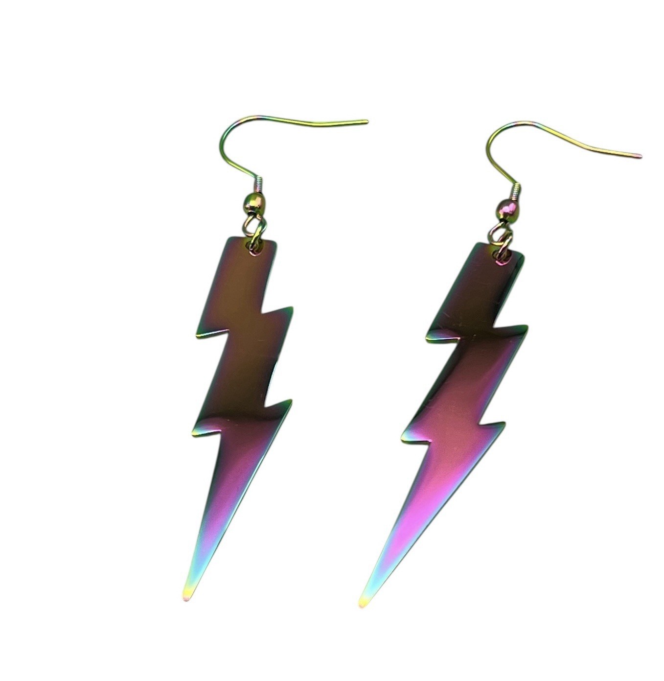 Chrome Lightning Bolt Dangle Earrings Iridescent … - image 1