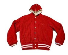 Vintage 70s Empire Sporting Goods New York Union Made Red Hooded Snap Jacket M