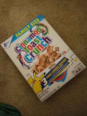 cinnamon toast crunch with pokemon cards Cinnamon Toast Crunch Pokemon Pikachu Card Offer Cereal Box GM FLAT EMPTY  2021