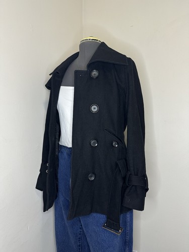 Moda Womens Tweed Pea Coat 10 Medium 40" Black Overcoat Jacket Blazer Wool - Picture 6 of 10