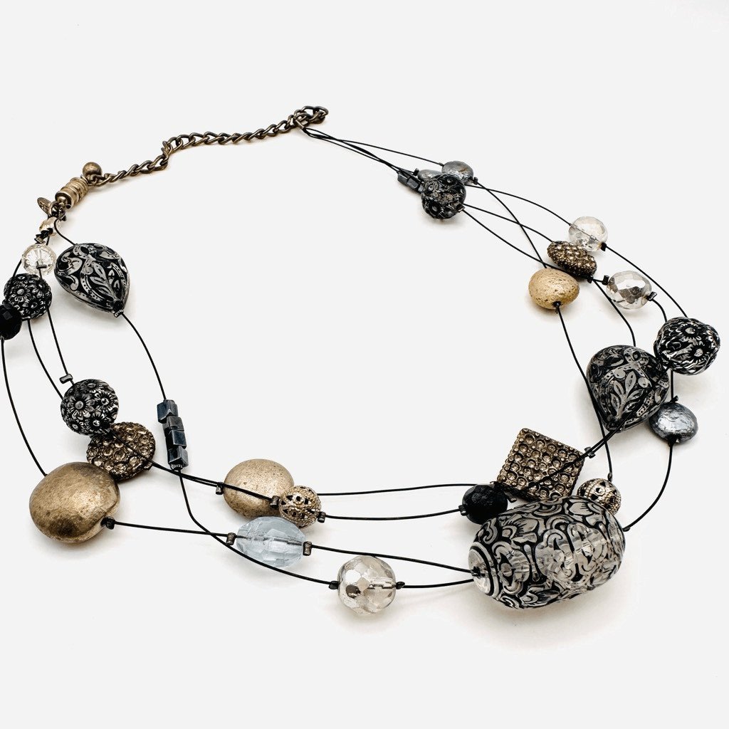 Chico’s multi-layer gemstone beaded wire necklace… - image 1