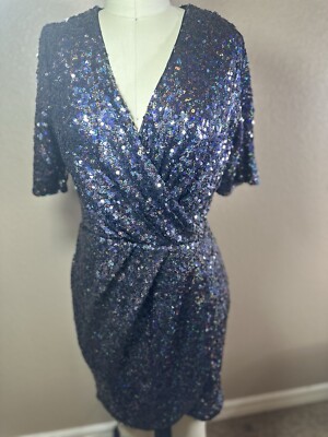 French Connection Sequin Faux Wrap Dress Womens Metallic New Year Party Sz14 | eBay French Connection Sequin Faux Wrap Dress Womens Metallic New Year Party Sz14 | eBay