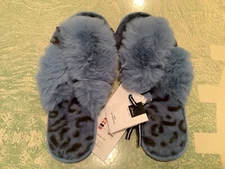 Joules Mabelle Bluetop Faux fur leopard print slippers US 7/8 Europe 38 39 NWT