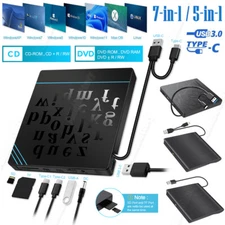 Slim External CD DVD +/-RW Drive Type-C USB 3.0 Writer Reader For Laptop Mac OS