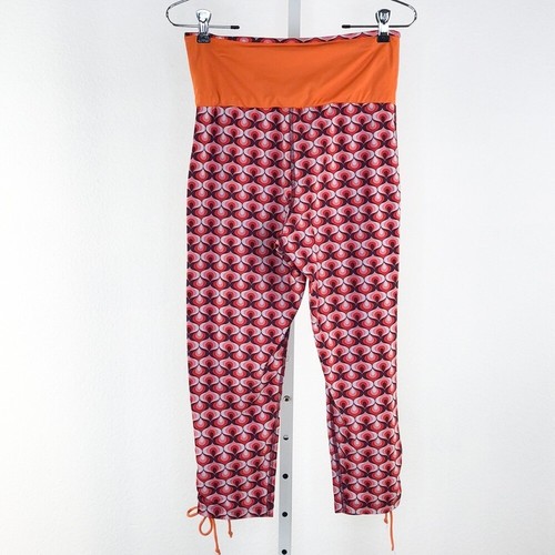 Red Boden Orange Printed Ankle Tie Crop Leggings sz 8 - Picture 3 of 8