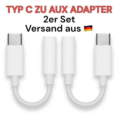 USB Typ C auf zu AUX Kabel 3,5mm Klinke Adapter Handy Musik Kopfhörer 2er Set!
