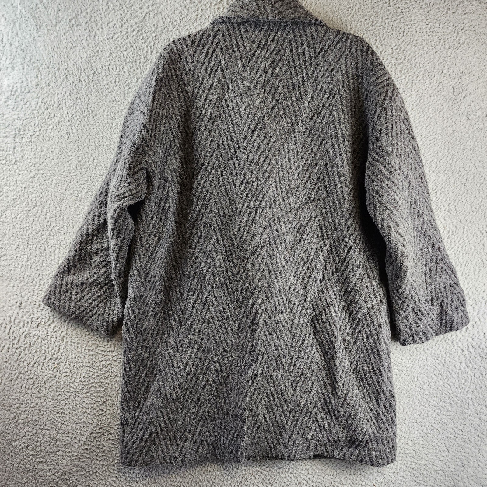 Eileen Fisher Herringbone Alpaca Wool Cocoon Coat Women's S/M Ash Shawl