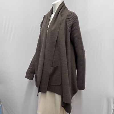 Nicole Farhi Cardigan VERY ARTSY Dark Taupe Tone Wool Long Front Short Back  M