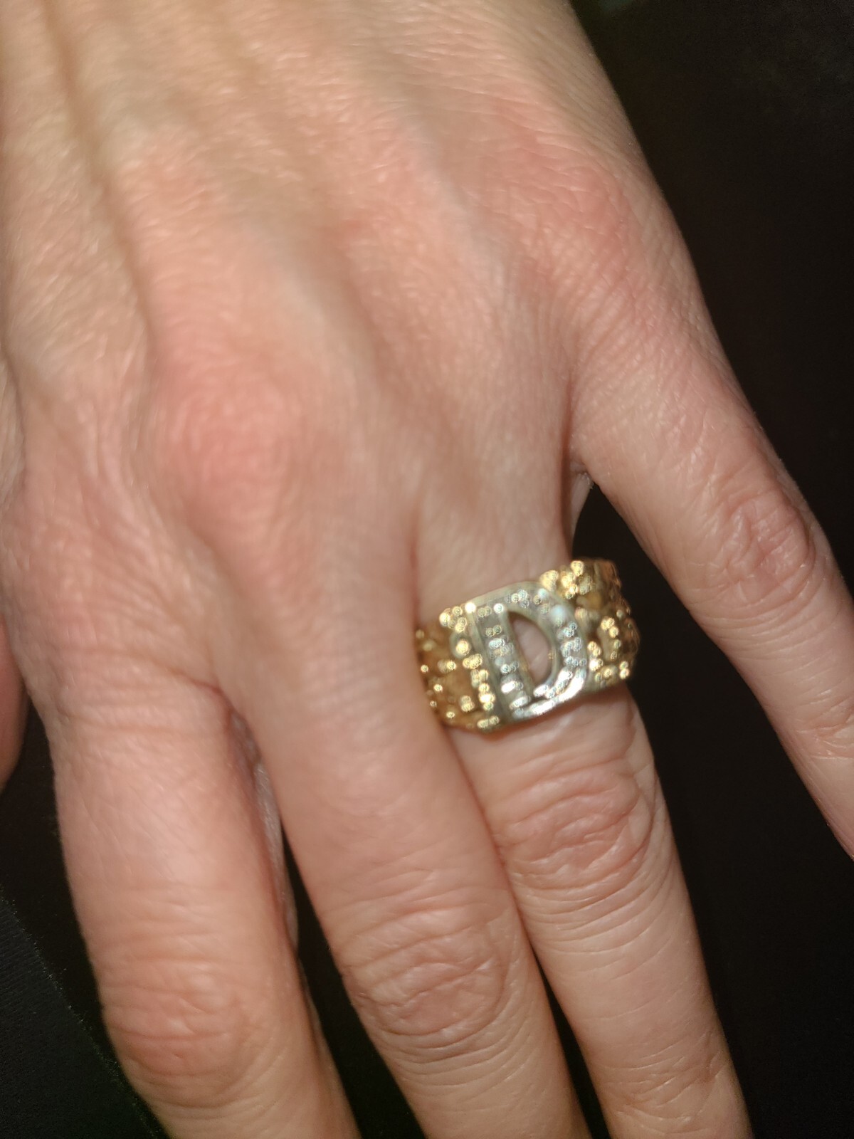 14k Gold Diamond Initial Ring, Solid Gold Nugget … - image 3