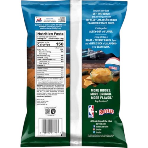 Ruffles Potato Chips Jalapeno Ranch Flavored 8.0 Oz 1 Pack - Picture 2 of 2