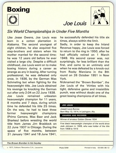 Joe Louis Sportscaster 1977-79 1977 Serie Hof 6 Campeonatos Mundiales de Boxeo - Imagen 2 de 2