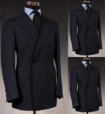 Black Classical Men's Suits Double Breasted Peak Lapel Tuxedos Wedding Blazer