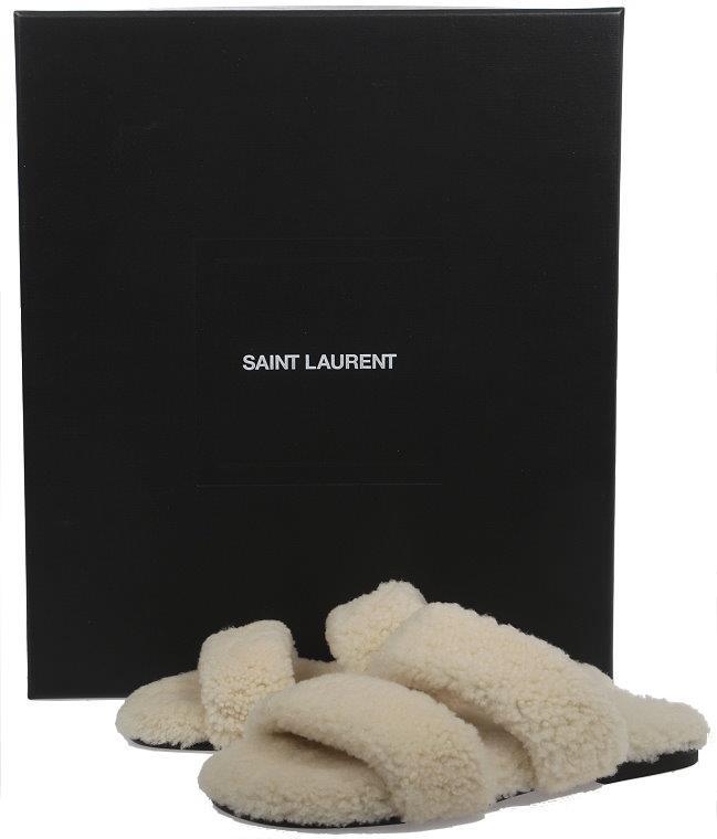 NUOVI SANDALI CIABATTE YSL SAINT LAURENT SHEARLING PELLICCIA DI AGNELLO SCARPE 39