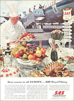 1956 SAS Scandinavian Airlines System ROYAL VIKING SERVICE ad advert airways