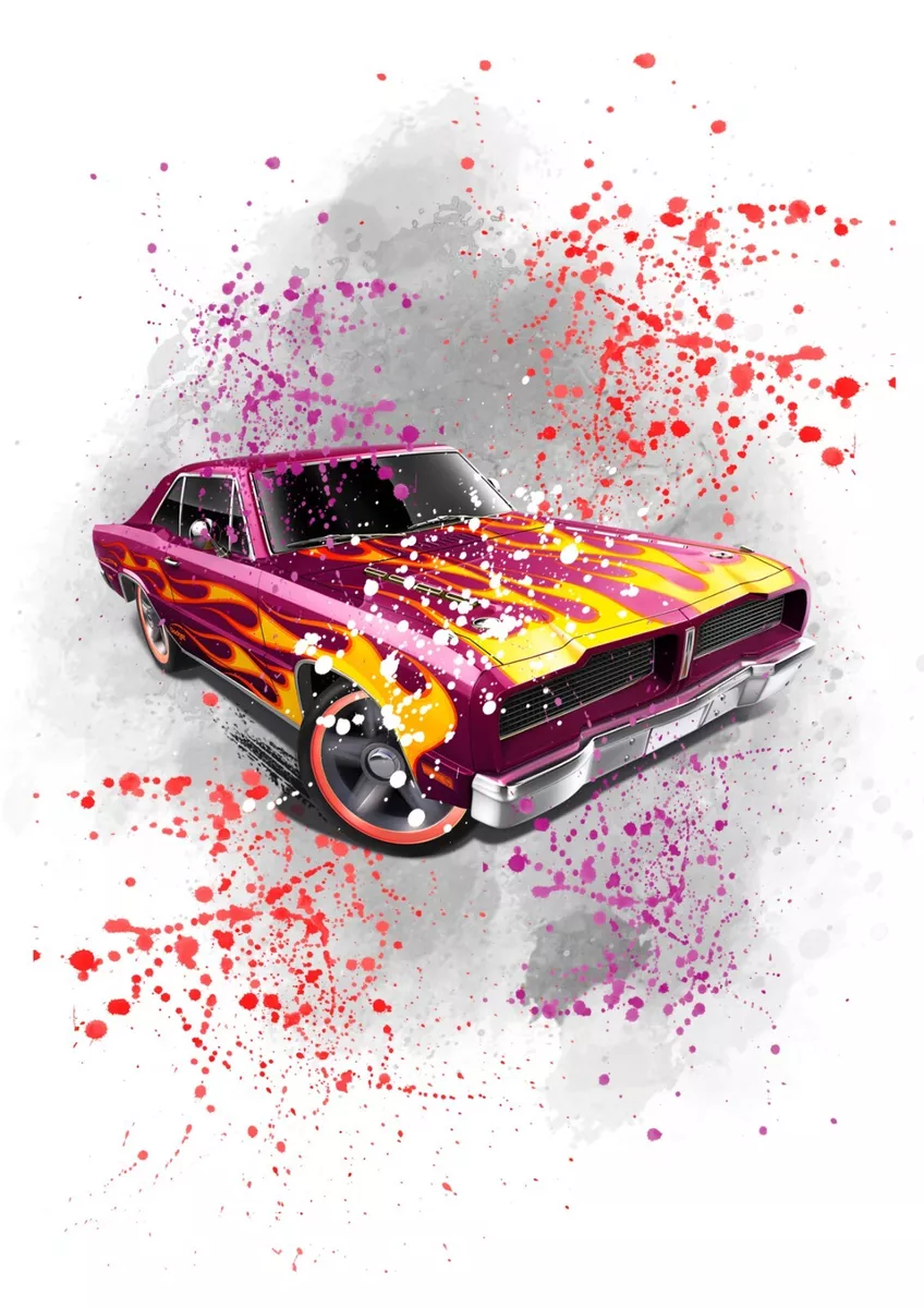 Hot Wheels Cars Watercolour Splash Set Of 4 Prints Pictures Wall