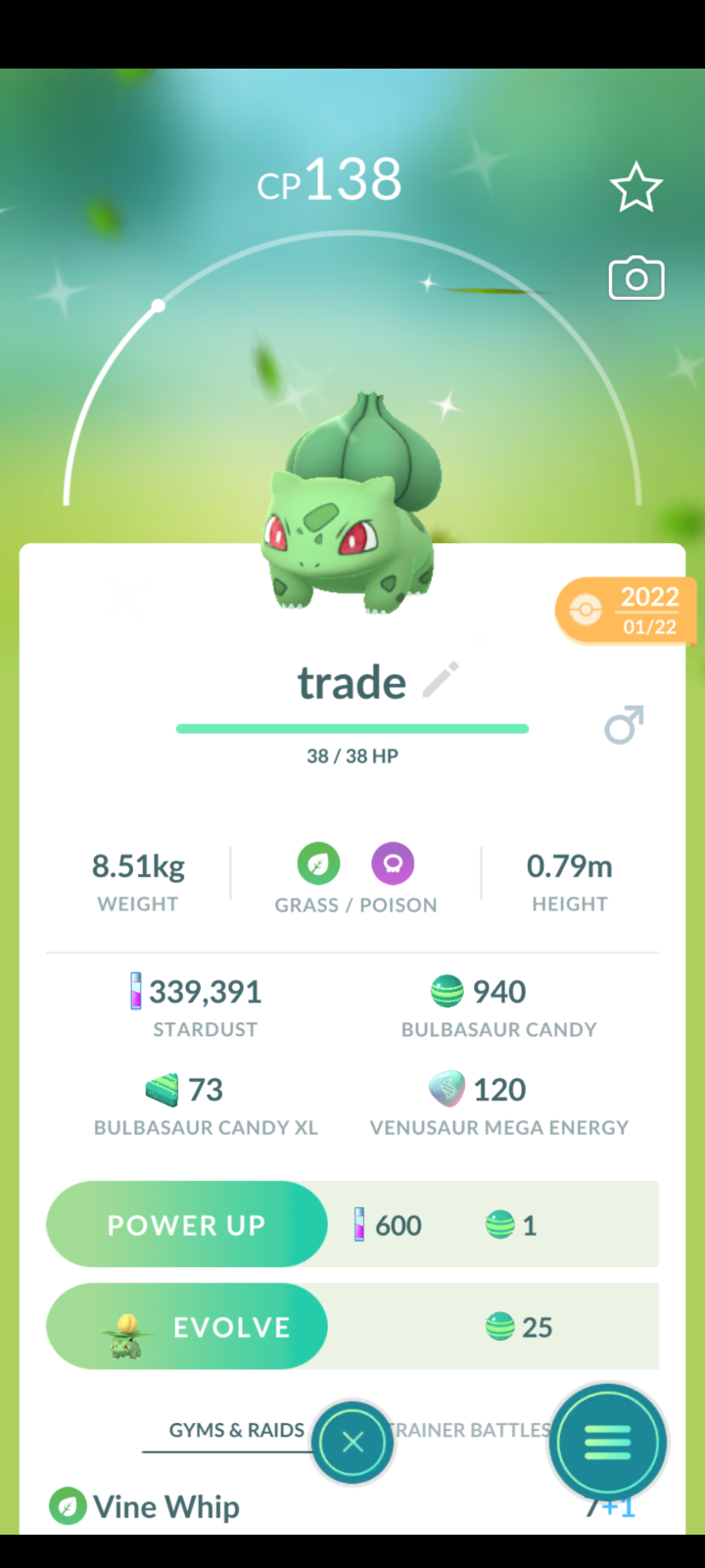 Shiny Bulbasaur 50,000,000 Exp