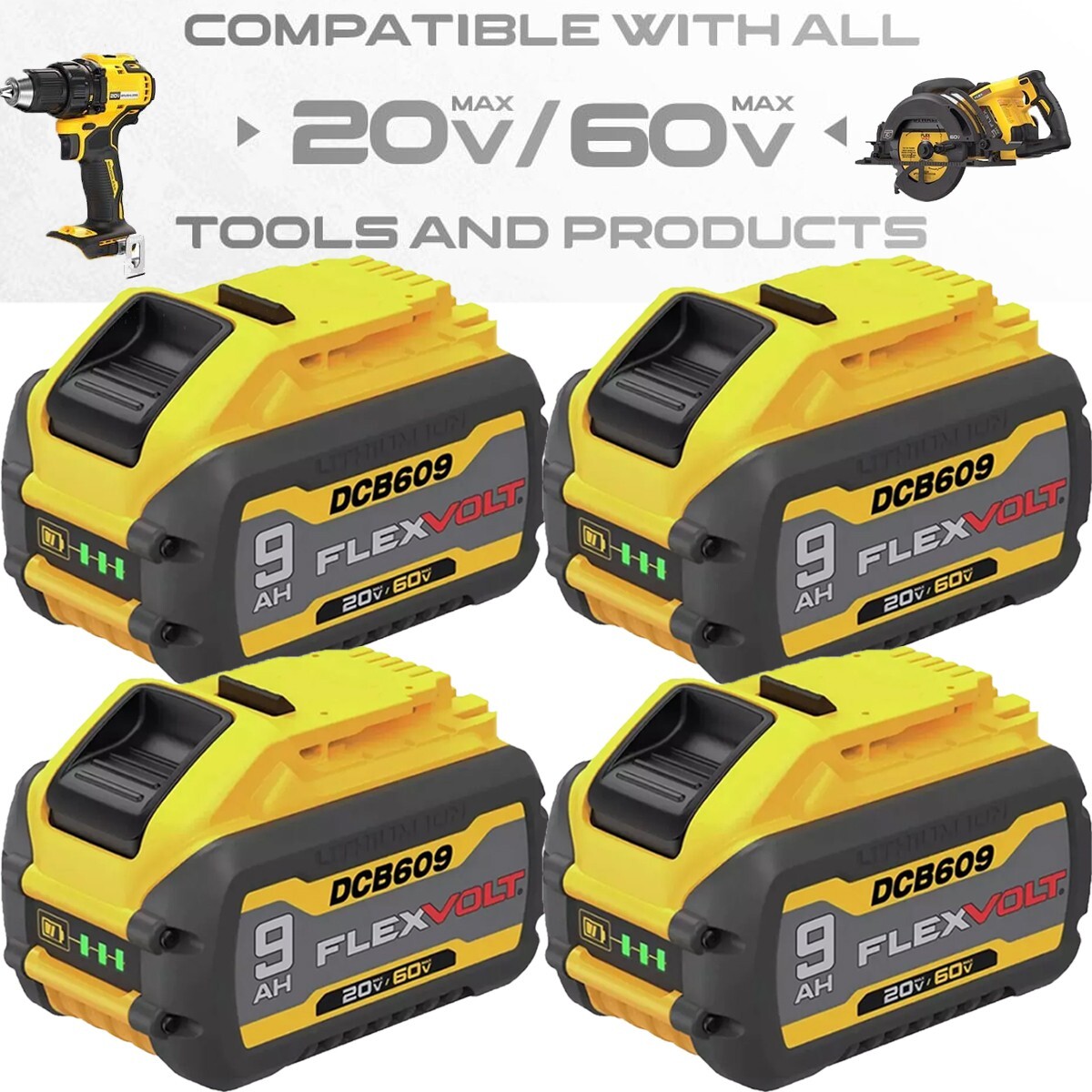 DEWALT DCB609-2 9Ah FLEXVOLT Battery Replacement for DCB615 20V/60V MAX