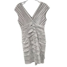 Adrianna Papell silver formal mini dress shutter pleated sheath cocktail formal