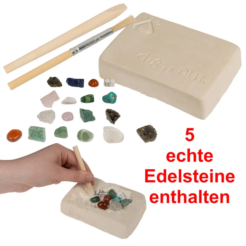 Ausgrabungsset mit 5 Edelsteinen Inkl. Pinsel & Meißel Edelsteine zum Ausgraben - Bild 1 von 1