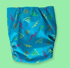 Retro Print Cloth Diapers Teal Squiggles 90's - NEW!
