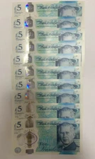 Lot 10 Pcs Consecutive GREAT BRITAIN 5 Pounds 2024 P 398 Charles III NEW UNC
