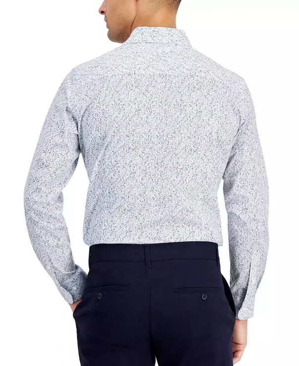 Camisa de vestir floral ajustada Bar III para hombre, blanca azul, grande 16-16 1/2 Foto 4 de 4