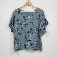 Elena Baldi Blue Floral Linen Blouse Top Women's Size S