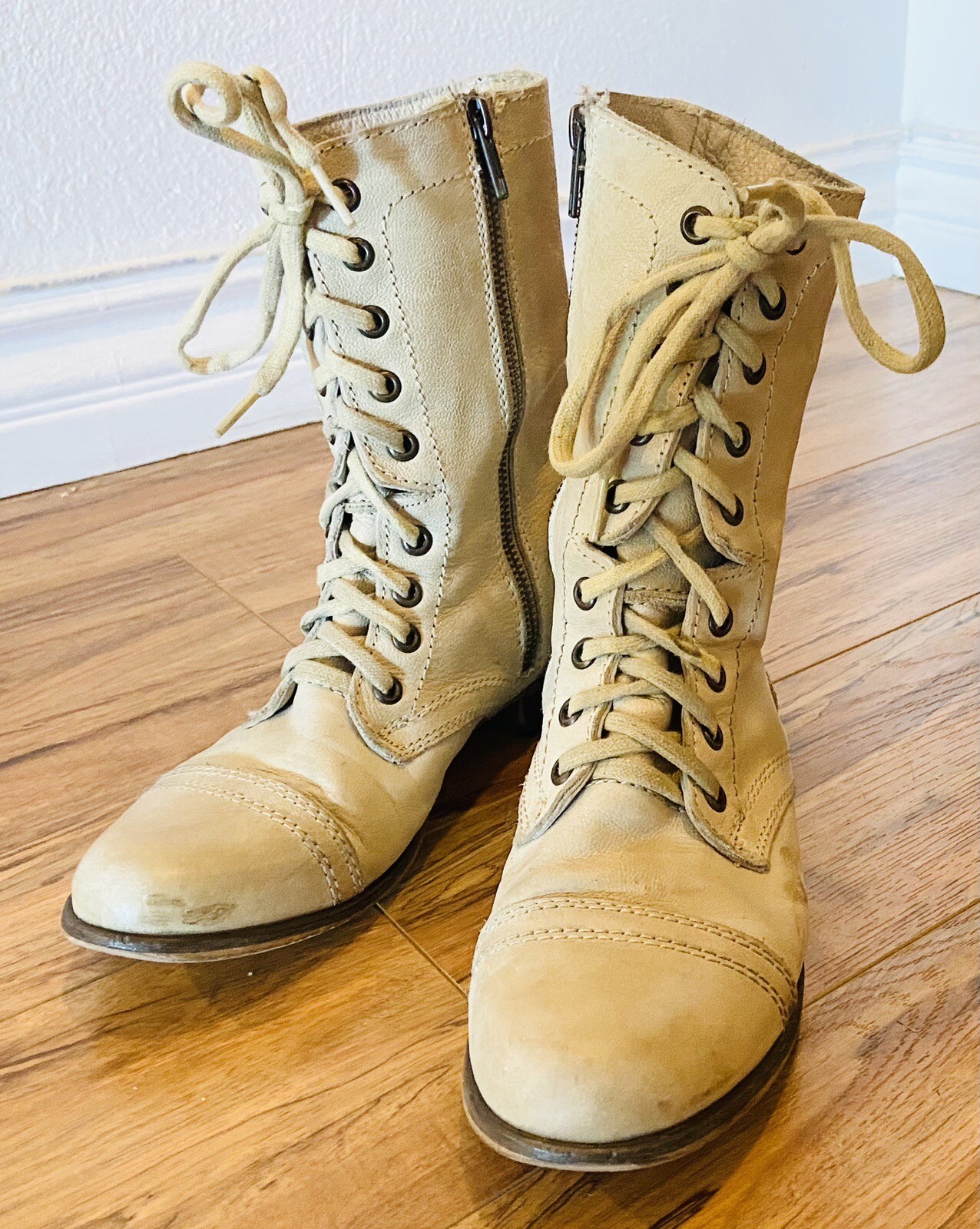 Steve Madden Troopa Combat Boots Women's 8 Taupe Leat… Gem