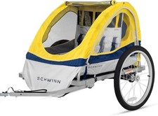 Schwinn Echo Kids/Child Bike Trailer for 2 Children, 80 LB Capacity, Yellow/Gray