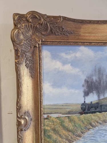 🌟Hermosa pintura al óleo tren y paisaje de Mike Gibson "Marco 63 cm X 53 cm🌟 - Imagen 2 de 10